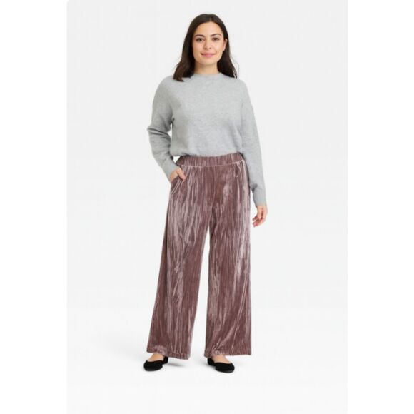474 New Day Women’s Mauve Velvet Wide-Leg Pants - Picture 1 of 4